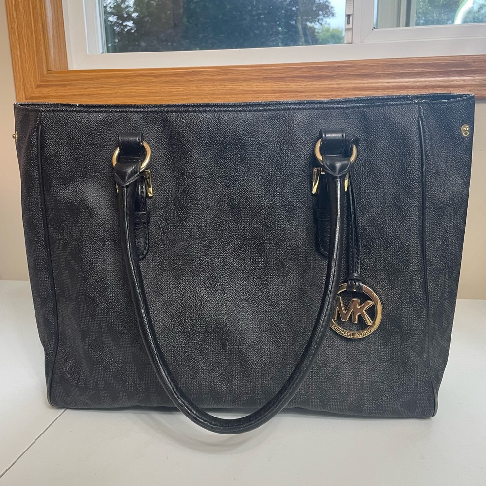 Michael Kors Monogram Black Leather Gold Purse